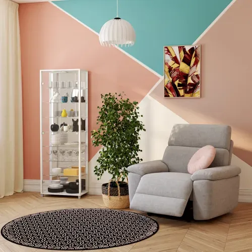 Vitrine 7 étagères CLATOU blanc vue d'ambiance 1