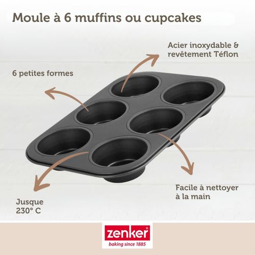 Zenker Moule À 6 Muffins, Moule À Cupcakes En Acier Antiadhésif 28 X 19 Cm