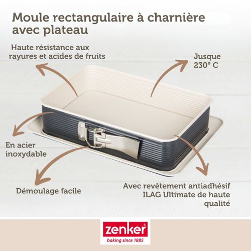 Moule à Charnière Rectangulaire Antiadhésif - 28 X 18 X 6.5 Cm - Acier Au Carbone Noir - Pour Cheesecake, Tiramisu, Gâteaux - Démoulage Facile