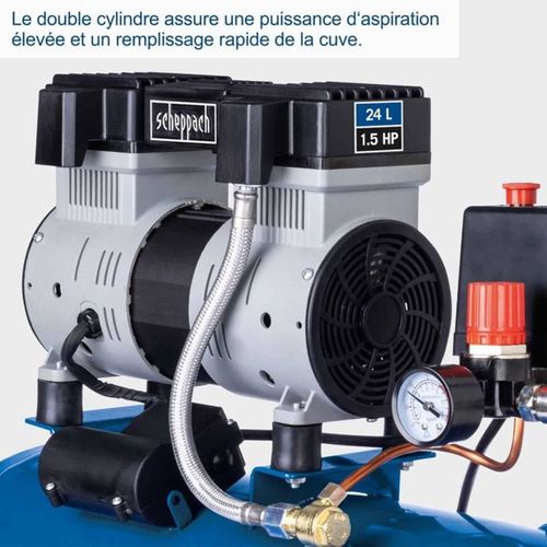 Compresseur Silencieux Sans Huile 24 L, 1100 W, 8 Bar, Portable