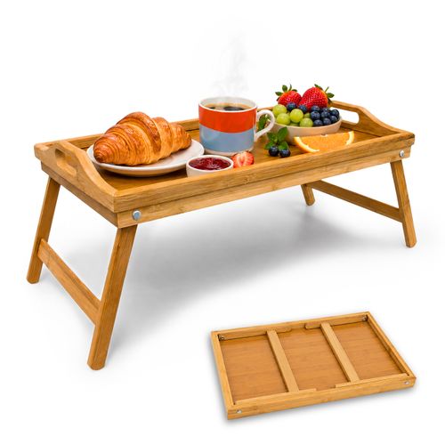 Lot De 2 Plateaux De Lit En Bambou Pliables Avec Pieds - Plateau Petit-Déjeuner Support Téléphone Et Tablette