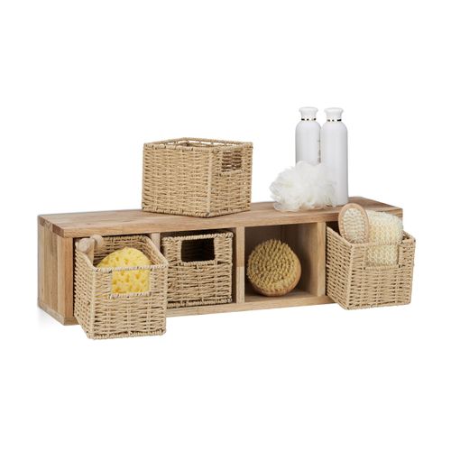 Étagère Murale Café Rustique En Bois - 3 Paniers Amovibles + Crochets, Rangement Tasses Et Accessoires Café