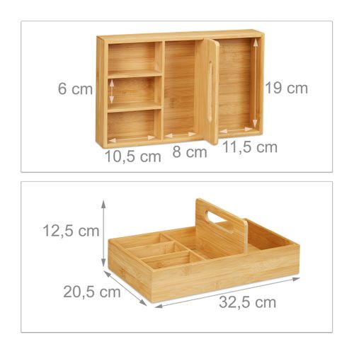 Organiseur De Bureau En Bambou Relaxdays - 5 Compartiments, Dimensions 12,5x32,5x20,5 Cm, Naturel, Pour Rangement Stylos Et Cosmétiques - 10