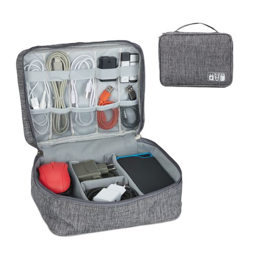 CONTACT'S FAMILY Organiseur De Voyage Cuir Véritable Pour Appareils Électroniques - Pochette Café