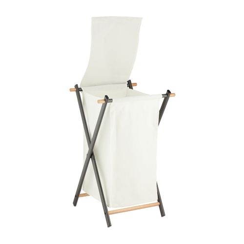 Panier à Linge Pliable avec couvercle - HUOLE - Beige - Bambou + lin