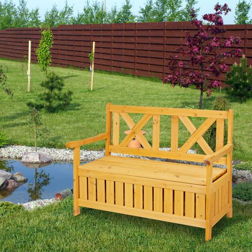 Banc De Jardin En Bois Avec Rangement – 2 Places, Charge 360 Kg – Bois D’acacia, Sac Amovible – Pour Terrasse, Balcon, Intérieur