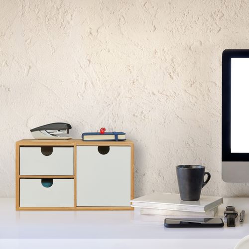 UlisemCoffre à tiroirs, bambou et MDF, mini commode à 2 tiroirs, HBT