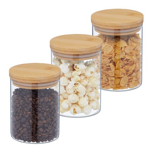 Lot De 3 Bocaux En Verre Avec Couvercle