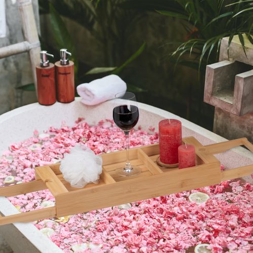 Plateau De Baignoire Réglable 3 En 1 - Porte-Gobelet Et Support Téléphone - Pour Bain, Spa Gonflable - Rose/Gris - 9