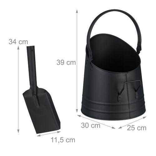 Relaxdays Charbonnière 10 L Avec Pelle – Seau à Charbon Galvanisé Argenté & Bois De Chêne – Idéal Cheminée, Poêle, Barbecue & Foyer