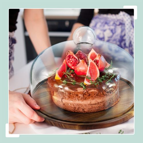 Plateau à Gâteaux En Acacia Avec Cloche