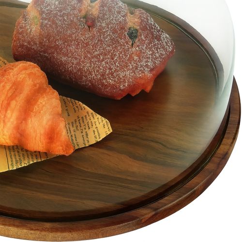 Plateau à Gâteaux En Acacia Avec Cloche
