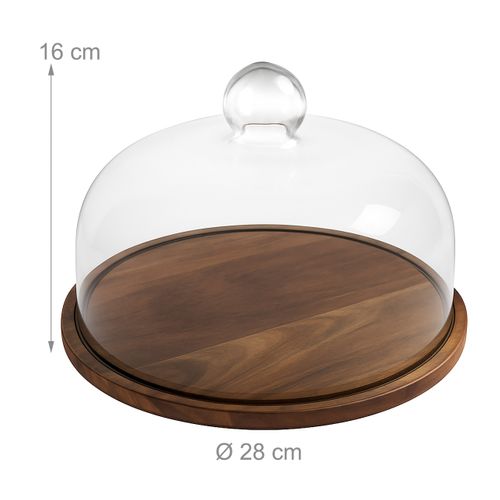 Plateau à Gâteaux En Acacia Avec Cloche