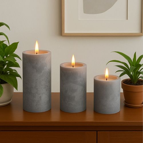 Lot De 3 Bougies LED Effet Béton
