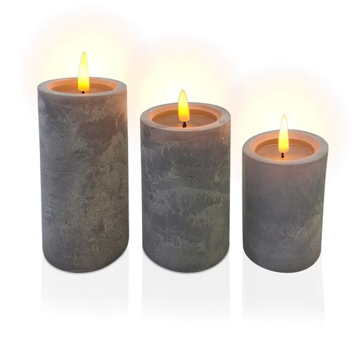 Lot De 3 Bougies LED Effet Béton