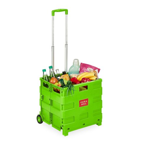 Chariot De Courses Pliable 6 Roues 60L - Léger, Robuste Et Stable Pour Supermarché Et Voyages (Vert)