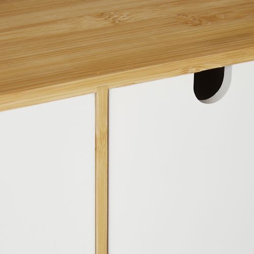Relaxdays Organiseur De Bureau Bambou & MDF - 2 Compartiments Ouverts, Rangement Stylos Papeterie Maquillage, 25 X 22,5 X 16,5 Cm, Blanc Naturel