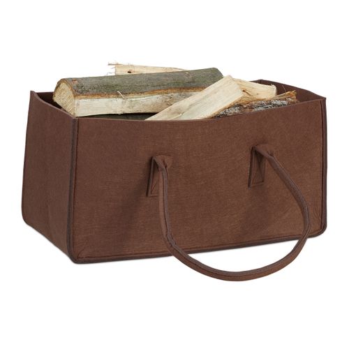 Sac à Bûches En Feutre XXL, Rangement Pour Bois De Chauffage, Grand Panier Intérieur Avec Poignée En Bois Et Gants (Gris Foncé, 55x40x30cm