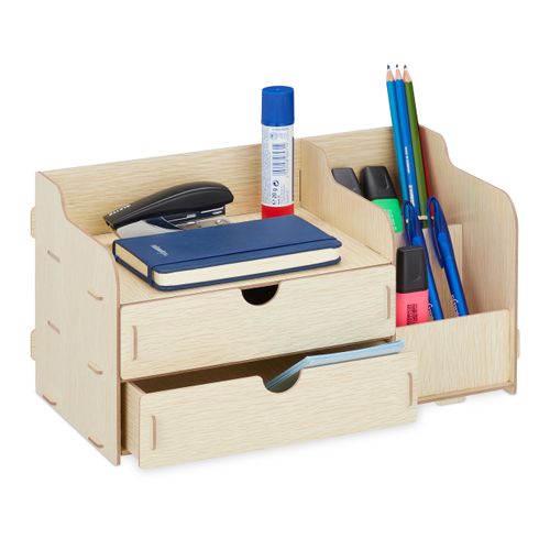 Organiseur Bureau Bois Bambou 3 Tiroirs – Boîte Rangement Table Sans Montage, Coin Arrondi, Pour Stylos Clés Cosmétiques