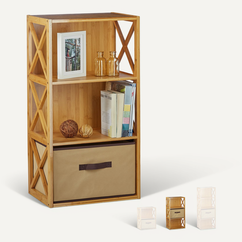 Bibliothèque En Bambou Forme S – 3 Niveaux, 3 Cubes Ouverts – Étagère Multicolore