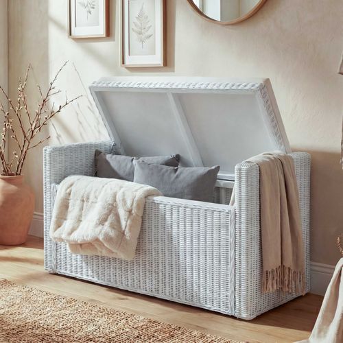 Coffre De Stockage, Banquette M92 Rotin Avec Coussin Kissen 88cm ~ Blanc