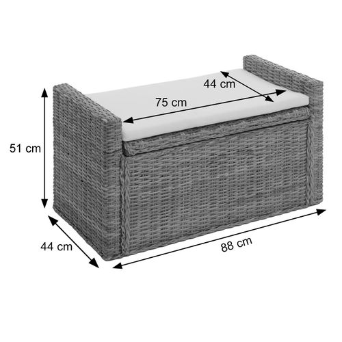 Coffre De Stockage, Banquette M92 Rotin Avec Coussin Kissen 88cm ~ Blanc