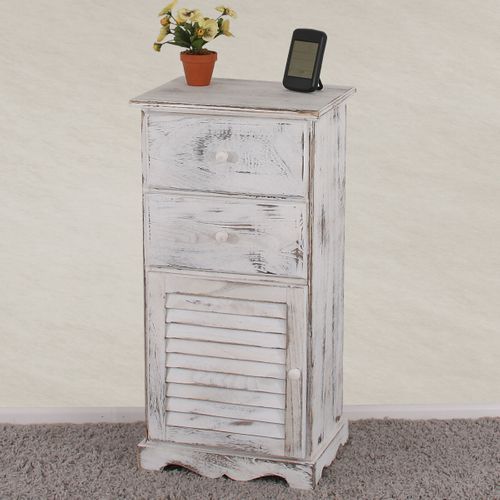 Commode / Armoire, 2 Tiroirs, 1 Porte, 40x32x80cm, Shabby, Vintage ~ Blanc