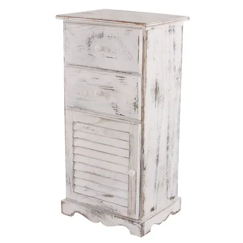Commode / Armoire, 2 Tiroirs, 1 Porte, 40x32x80cm, Shabby, Vintage ~ Blanc