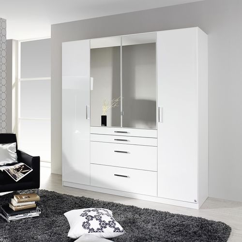 Armoire 4 portes 4 tiroirs L.181 cm PERLA blanc brillant