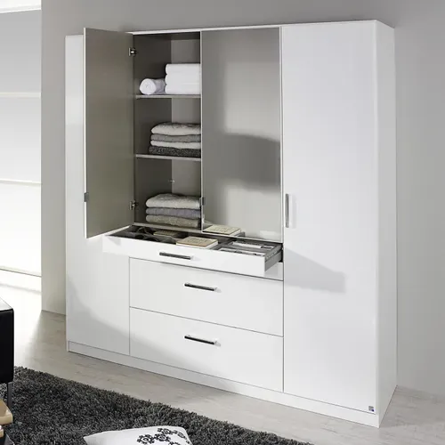 Armoire 4 portes 4 tiroirs L.181 cm PERLA blanc brillant