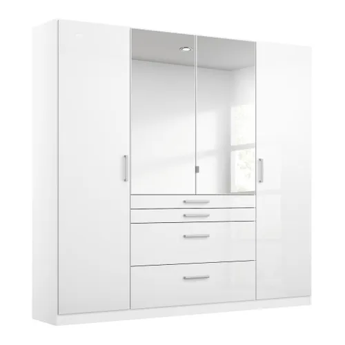 Armoire 4 portes 4 tiroirs L.181 cm PERLA blanc brillant