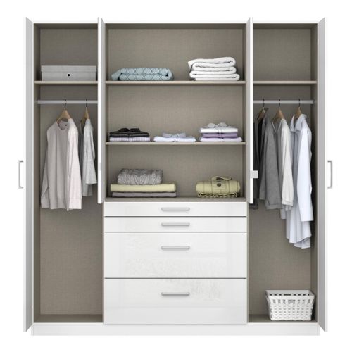 Armoire 4 portes 4 tiroirs L.181 cm PERLA blanc brillant
