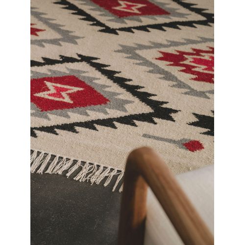 Tapis Kelim Oriental Moderne 240x160 Cm - Beige Et Marron - Fait Main En Laine - 5009