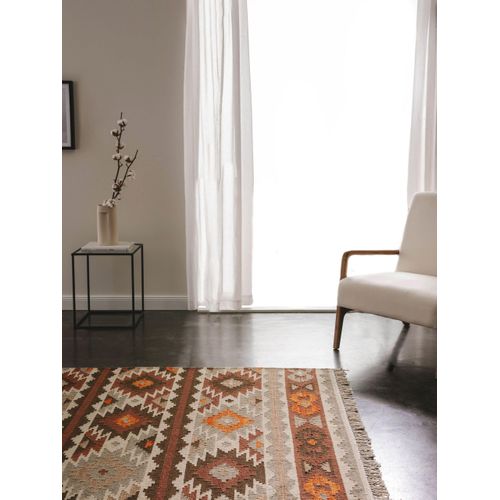 Grand Tapis Kelim Afghan Maimana 200x300 Cm - Tissé Main, Laine Multicolore Motif Géométrique