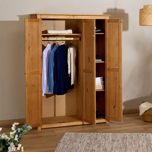 Armoire Cancun 3 Portes, En Pin – Coloris Naturel