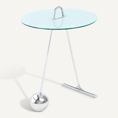 Table D'appoint Design "pendule" 60cm Argent et Blanc