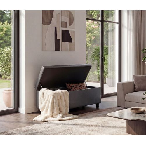 Banquette Coffre Kriens XXL 180x45x45 Cm - Similicuir Noir Mat, Rangement Intégré | Capacité Charge 21 Kg
