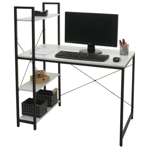 Bureau Avec étagère HWC-K81 - Table D'ordinateur Portable Table De Travail 100x60cm Metal Mdf Gris Brun