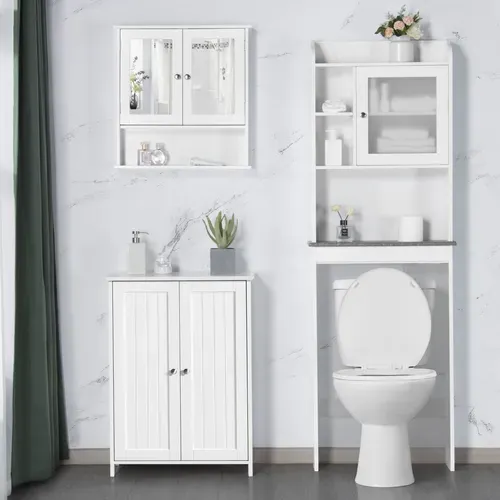 Meuble De Salle De Bain Blanc Placard De Rangement 2 Portes 2 Étagères Réglables