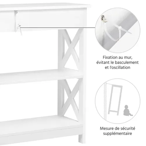 Table Console Meuble Entrée En Bois Blanc Table D'appoint 3 Niveaux 1 Tiroir