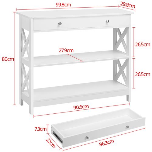 Table Console Meuble Entrée En Bois Blanc Table D'appoint 3 Niveaux 1 Tiroir