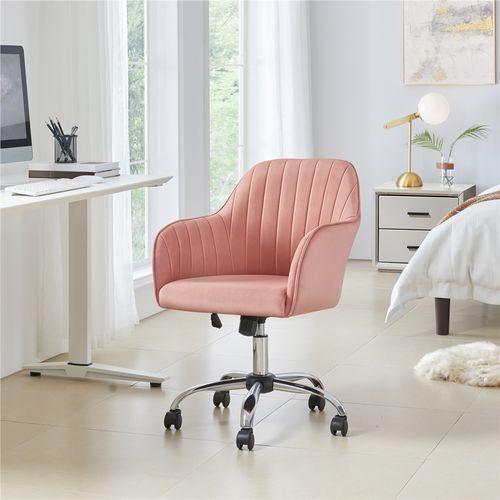 Chaise De Bureau Moderne En Velours Avec Roulettes Et Assise Réglable En Hauteur, Rose