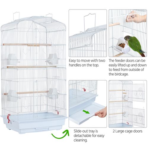 Cage à Oiseaux Décorative En Métal Avec Toit Ouvrable, Balançoire Et Plateau Coulissant, Blanc