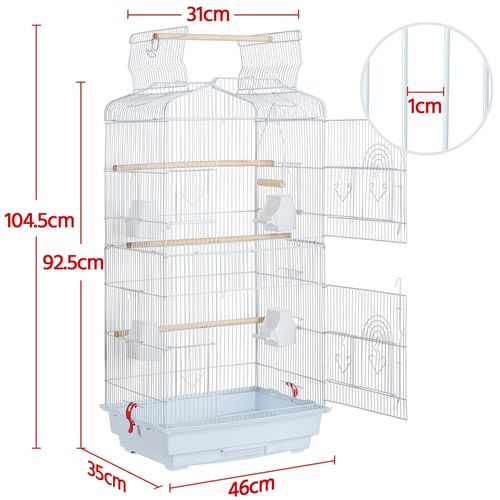 Cage à Oiseaux Décorative En Métal Avec Toit Ouvrable, Balançoire Et Plateau Coulissant, Blanc