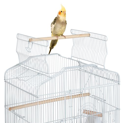 Cage à Oiseaux Décorative En Métal Avec Toit Ouvrable, Balançoire Et Plateau Coulissant, Blanc