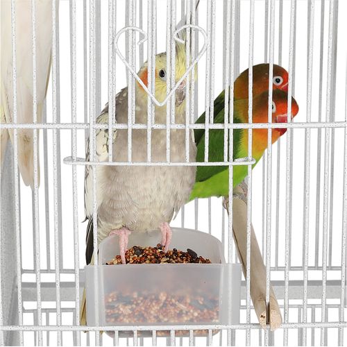 Cage à Oiseaux En Métal Hauteur De 175 Cm Avec Toit Volière Avec Accessoires Et Roulettes, Blanc