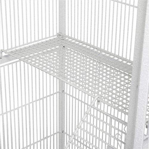 Cage à Oiseaux En Métal Hauteur De 175 Cm Avec Toit Volière Avec Accessoires Et Roulettes, Blanc