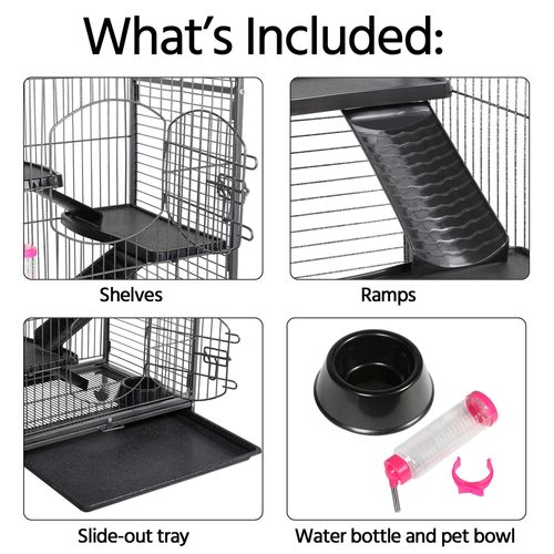 Cage Pour Petits Animaux à Roulettes Avec 5 Rampes, 5 Plateformes Et 3 Portes, Noir