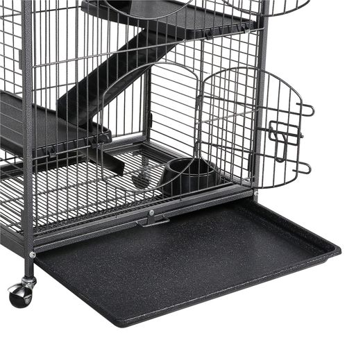 Cage Pour Petits Animaux à Roulettes Avec 5 Rampes, 5 Plateformes Et 3 Portes, Noir