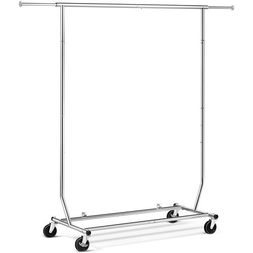 Portant à Vêtements à Roulettes En Métal Chromé Avec Tubes Télescopiques Extensibles, Argent